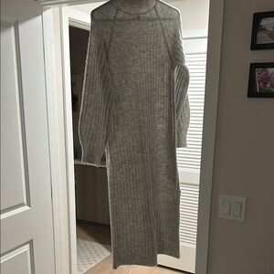 Gray Ribbed Turtleneck Sweater Dress
